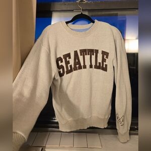 Seattle Crewneck Sweater - Cream with Brown Lettering